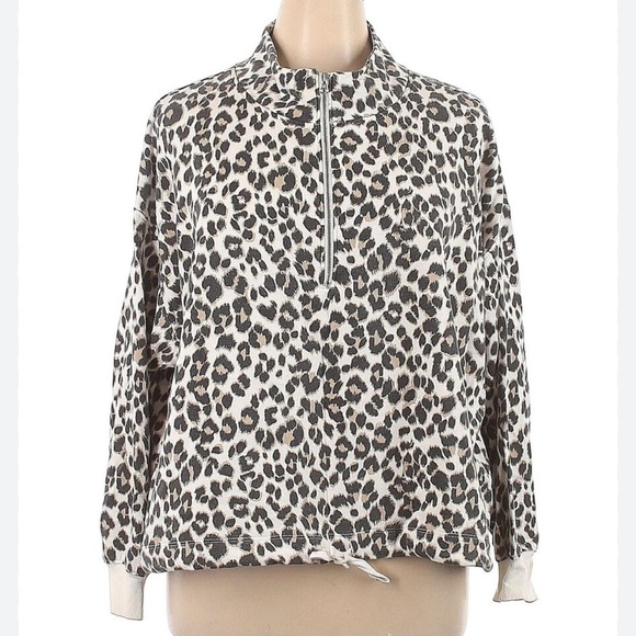 OLD NAVY French Terry Cinched-Hem 1/2-Zip Sưeatshirt leopard print women’s XL - Picture 2 of 10